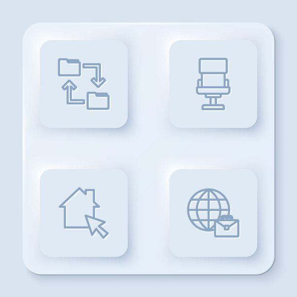 设置线云存储文件夹，办公椅，在线办公和。白色正方形按钮。向量图片下载