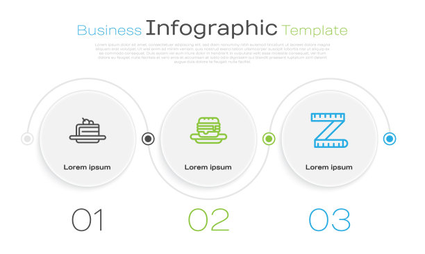 设置线蛋糕，垃圾食品和卷尺。业务信息模板。向量图片下载