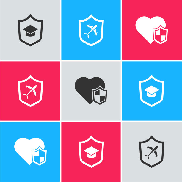 设置分度帽与盾，平面和人寿保险图标。向量图片下载