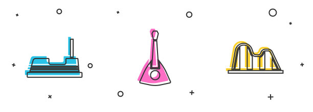 设置碰碰车，Balalaika和过山车图标。向量图片下载