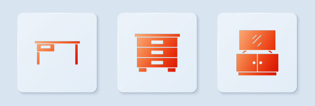 设置家具床头柜、办公桌、电视桌。白色正方形按钮。向量图片下载