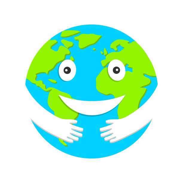 笑脸变成了地球的样子。有眼睛和拥抱的手的地球图标。向量,卡通插图。向量。图片下载
