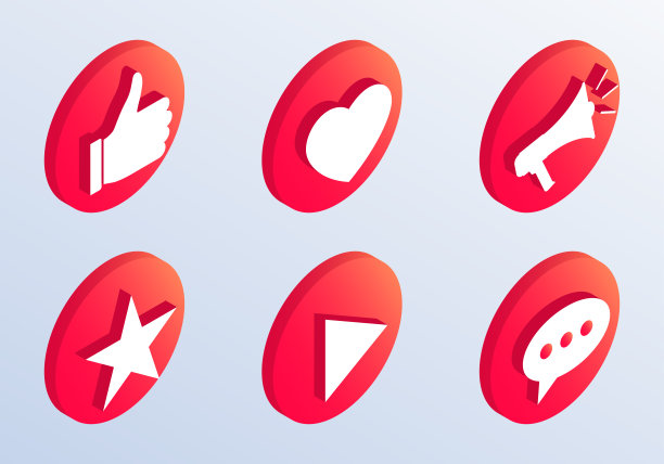 社交媒体，反馈图标设置。3 d,等角投影。竖起大拇指，比如，扩音器，语音泡泡符号。矢量插图。图片下载