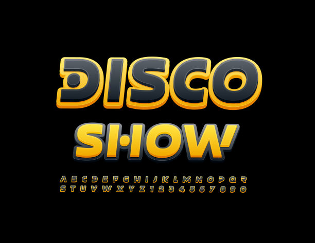 矢量艺术标志迪斯科表演。现代字母表字母和数字集图片下载