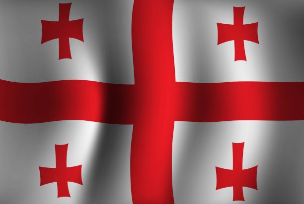 乔治亚旗背景摇摆3D。国庆节横幅壁纸图片下载