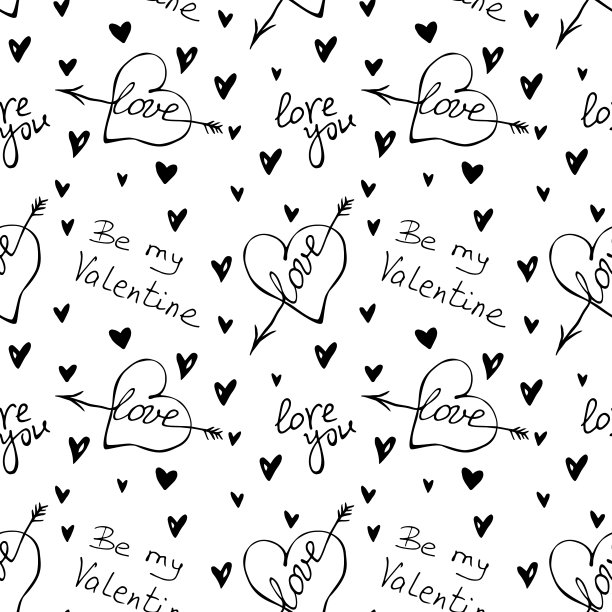 爱心与箭矢主题矢量无缝图案图片下载