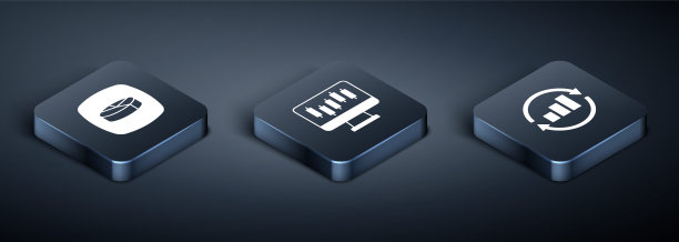 设置等距饼图信息图，图形和股票市场增长图形图标。向量图片下载