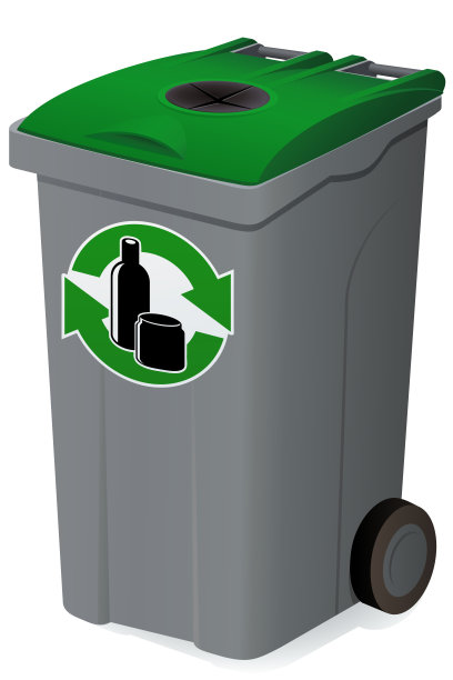 回收玻璃制成的绿色垃圾桶(隔离)图片下载