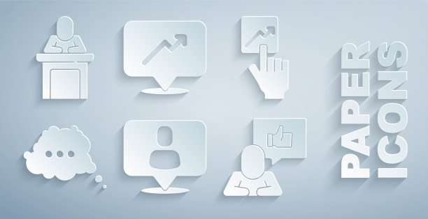 设置猎头，团队领导，语音气泡聊天，手像，图表，时间表，图表和发言人图标。向量图片下载