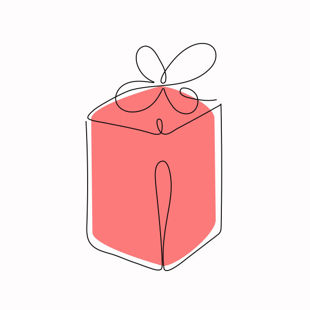 艺术风格的盒子礼物。手绘的节日包装。素描，画在一条线上。图片下载