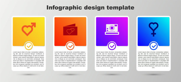 心形与男性，贺卡，照片相机和女性符号。业务信息模板。向量图片下载
