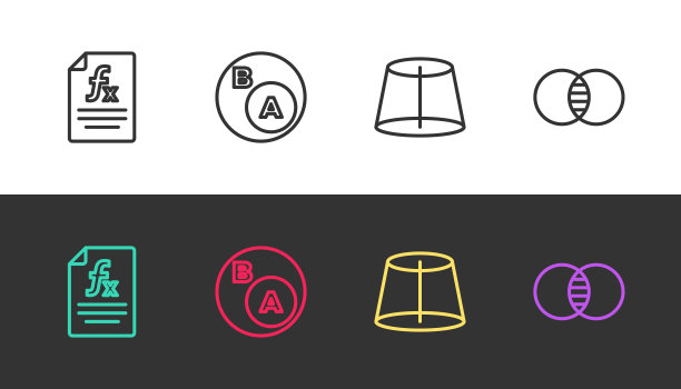 函数数学符号，子集，数学，是子集，几何图形和数学黑白上的A和B。向量图片下载