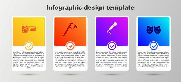 设置电影摄像机，麦克风，喜剧和悲剧面具。业务信息模板。向量图片下载