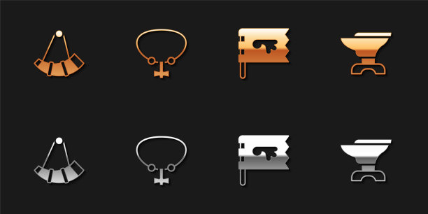 设置狩猎角，项链宝石，维京旗和铁砧为锻造图标。向量图片下载