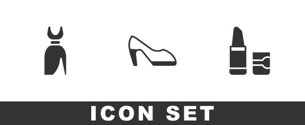 设置女装，鞋和口红图标。向量图片下载