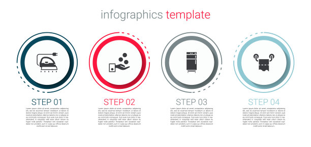 设置电熨斗，支付小费，冰箱和卫生纸卷。业务信息模板。向量图片下载