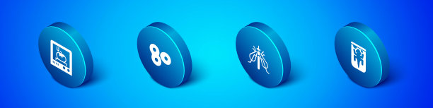 设置等距3D打印技术，实验昆虫，动物和细胞分裂图标。向量图片下载