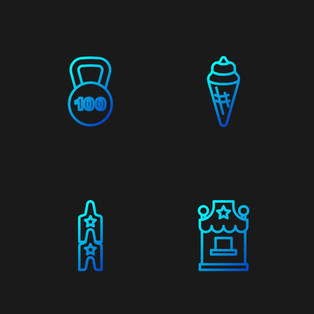 集售票，马戏团票，重量和华夫筒冰淇淋于一体。渐变颜色图标。向量图片下载