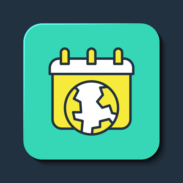 填充轮廓世界地球日图标孤立在蓝色背景上。生态友好的世界。生态与自然概念。绿松石平方按钮。向量图片下载