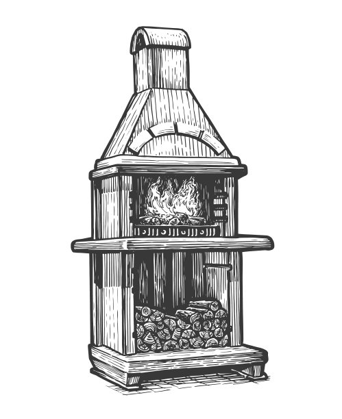 户外石材烤炉烧烤素描复古图片下载