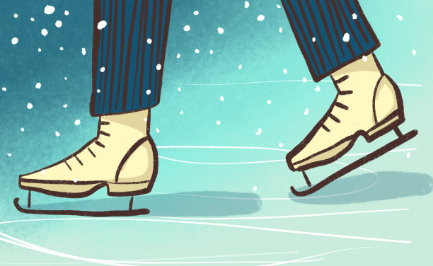 手绘插图滑冰。脚穿着靴子踩在冰上图片下载