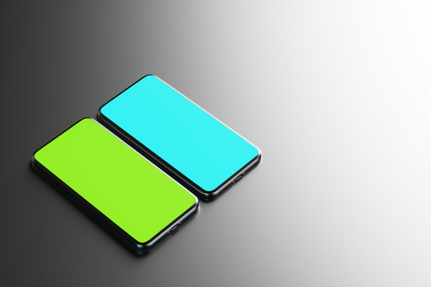 两款智能手机，黑色背景上的色度键屏幕。3 d渲染图图片下载
