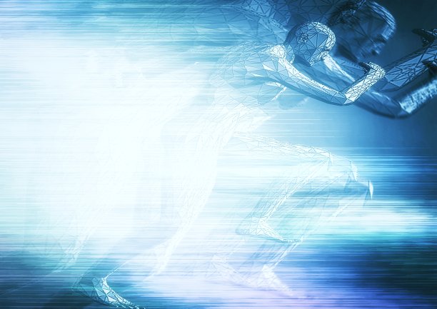 人们以光速奔跑的3D插图，带有科学技术的概念图片下载