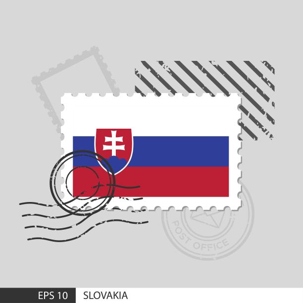 斯洛伐克国旗邮票。孤立的矢量插图在灰色的邮票背景和指定是矢量eps10。图片下载