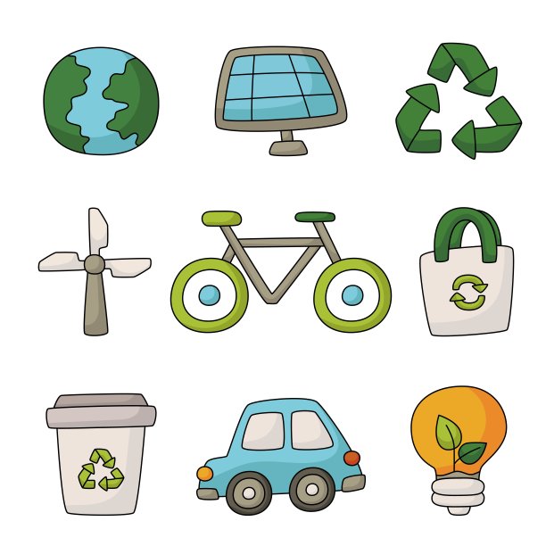 生态图标。绿色能源，生态孤立在白色背景上。说明向量。图片下载