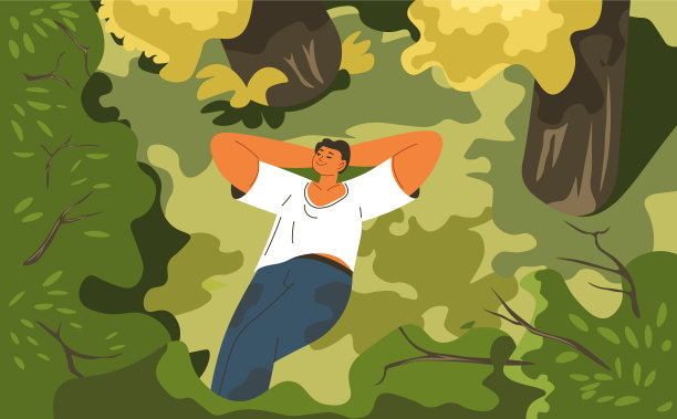 躺在树林、森林或公园的草地上的人图片下载