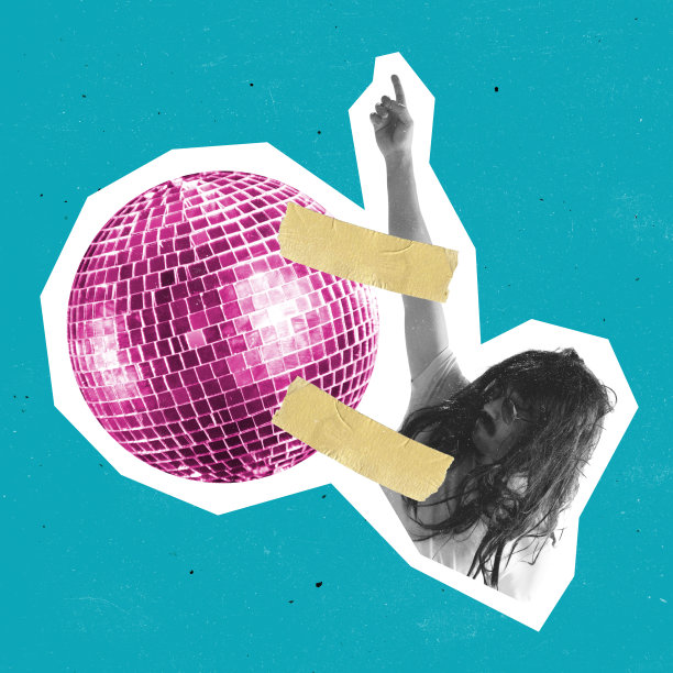 现代设计，当代艺术拼贴。灵感，创意，时尚都市杂志风格。舞者和迪斯科舞用手指胶带粘着图片下载