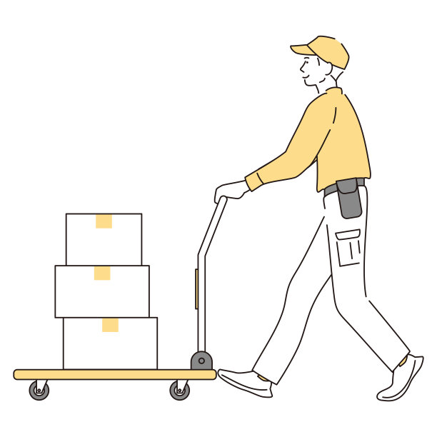 工人用手推车搬运行李插画图片下载