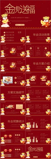 虎年公司年会策划PPT模板图片下载
