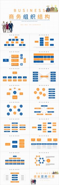 商务橙色组织结构图表PPT模板图片下载