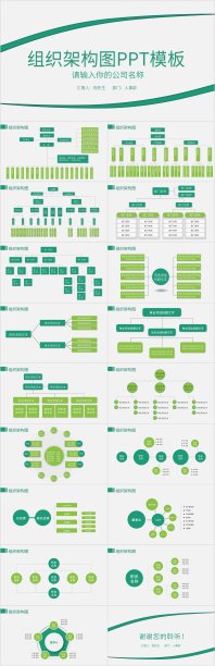绿色简约企业组织架构图PPT模板图片下载