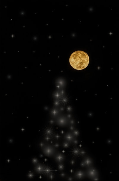 在夜空的背景下闪耀着圣诞树上的星星图片下载