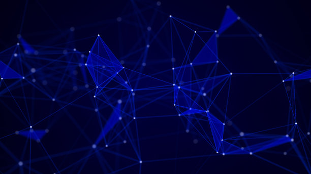 由点与线相连的抽象构图。蓝色背景。丛的效果。图片下载