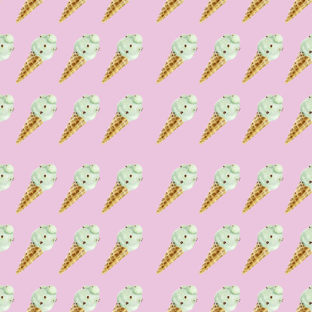 水彩手工冰淇淋在一个圆锥形和平粉红色背景无缝图案的织物图片下载