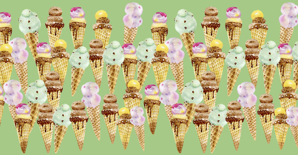 夏季冰淇淋背景水平横幅水彩食品插图图片下载