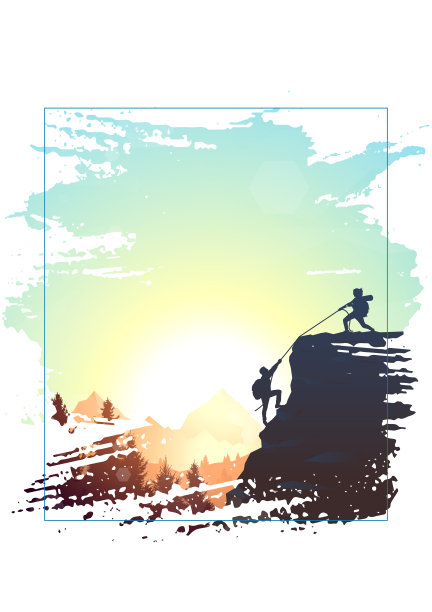 山的风景。笔触的框架。徒步旅行。冒险。探索自然、探索自然、观察自然的旅游理念。多边形极简的平面设计。艺术插图。图片下载