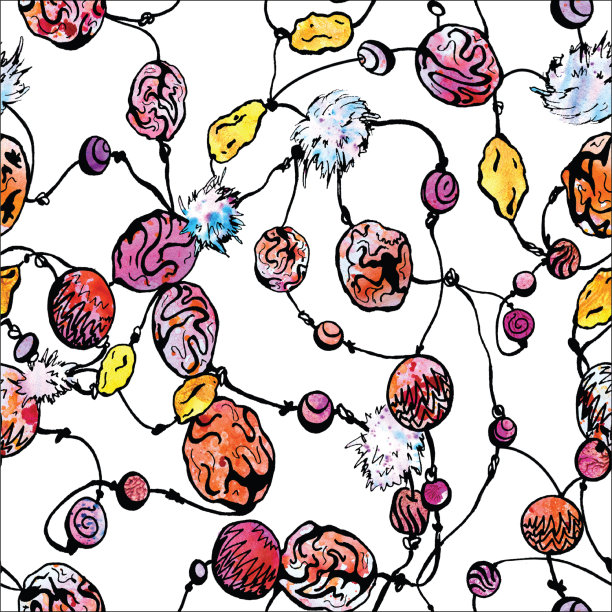 无缝明亮多彩的手画珠宝首饰小饰品宝石珠项链背景图案图片下载