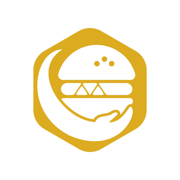 汉堡关爱矢量logo设计。矢量汉堡和手的标志组合。图片下载