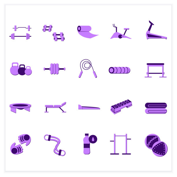 家庭健身器材平面图标集图片下载