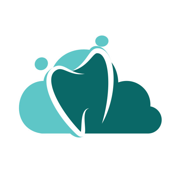 家庭牙科诊所标识设计。摘要人、牙和云矢量标志设计。图片下载
