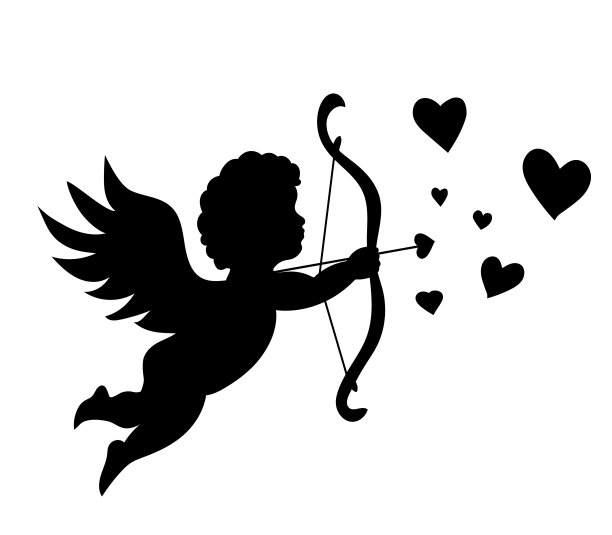 丘比特的剪影和一颗心孤立了图片下载