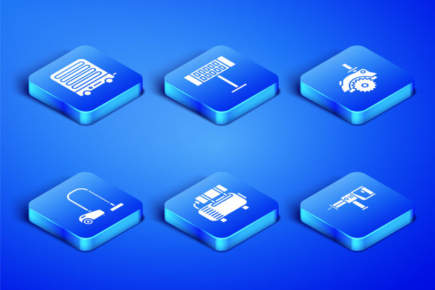 设置旋转锤钻、电加热器、空压机、吸尘器、圆锯图标。向量图片下载