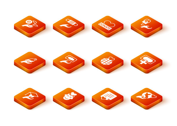 设置教育资助，志愿者，捐赠水，慈善，信封与心脏，手握地球，和图标。向量图片下载