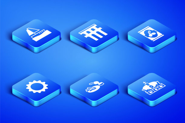 集西班牙王冠、游艇帆船、油条和巧克力、太阳、塞戈维亚渡槽和橄榄的图标。向量图片下载