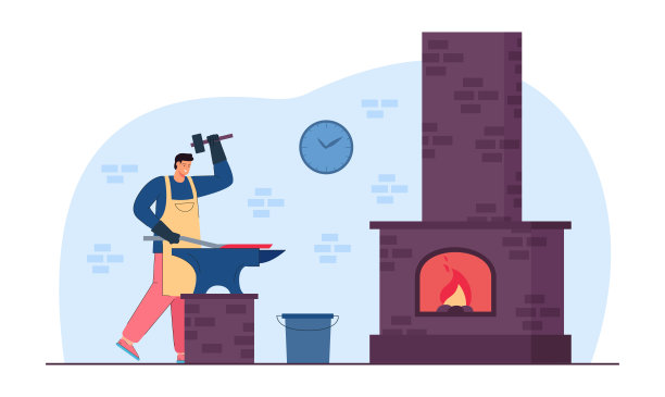 铁匠和工匠在铁砧上锻铁的艰苦工作图片下载