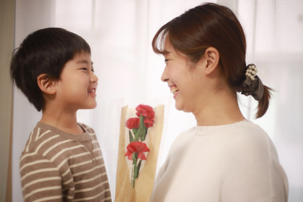 小男孩给妈妈送康乃馨图片下载